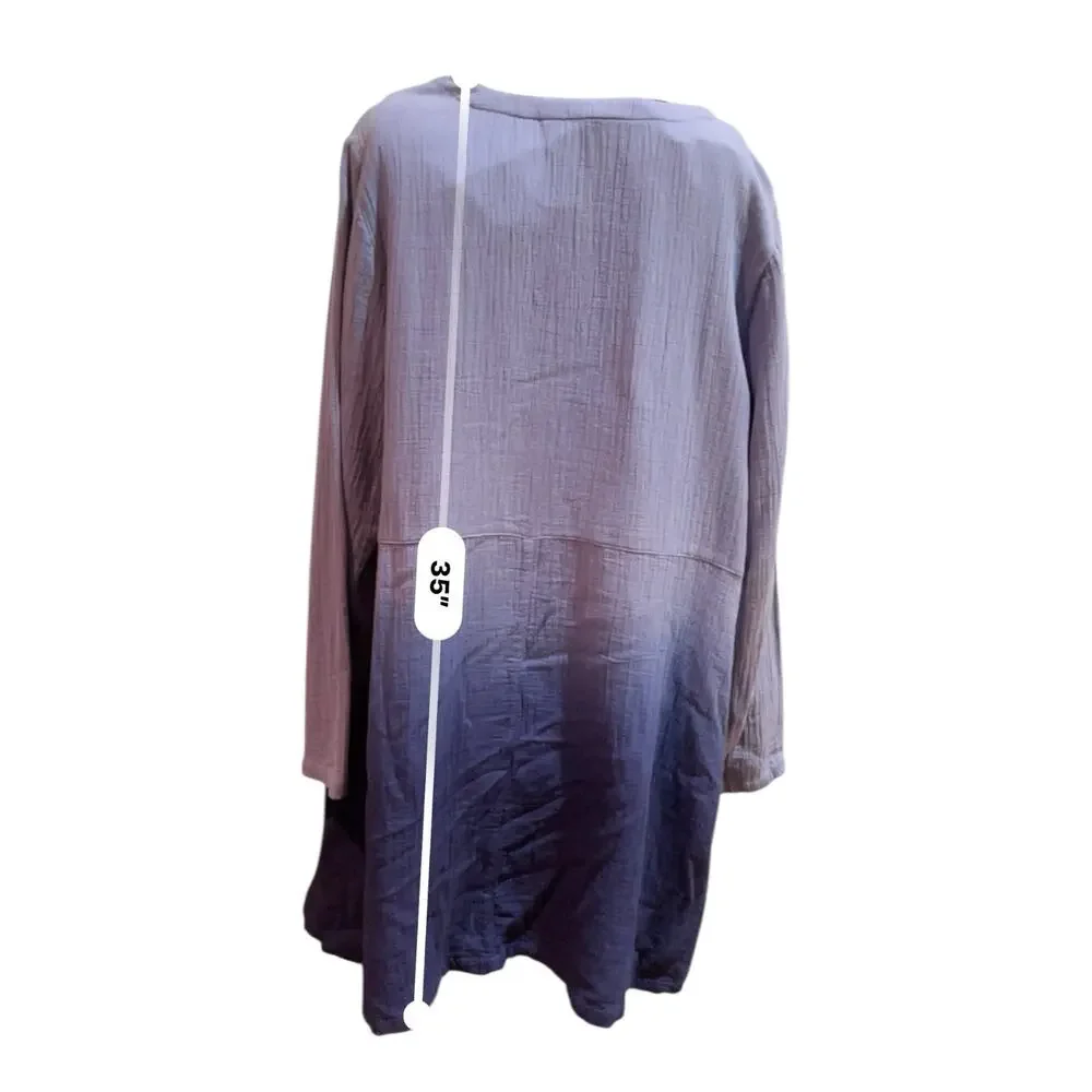 Soft Surroundings Islander Duster Women’s MEDIUM Blue Ombré Gauzy Cotton Beachy
